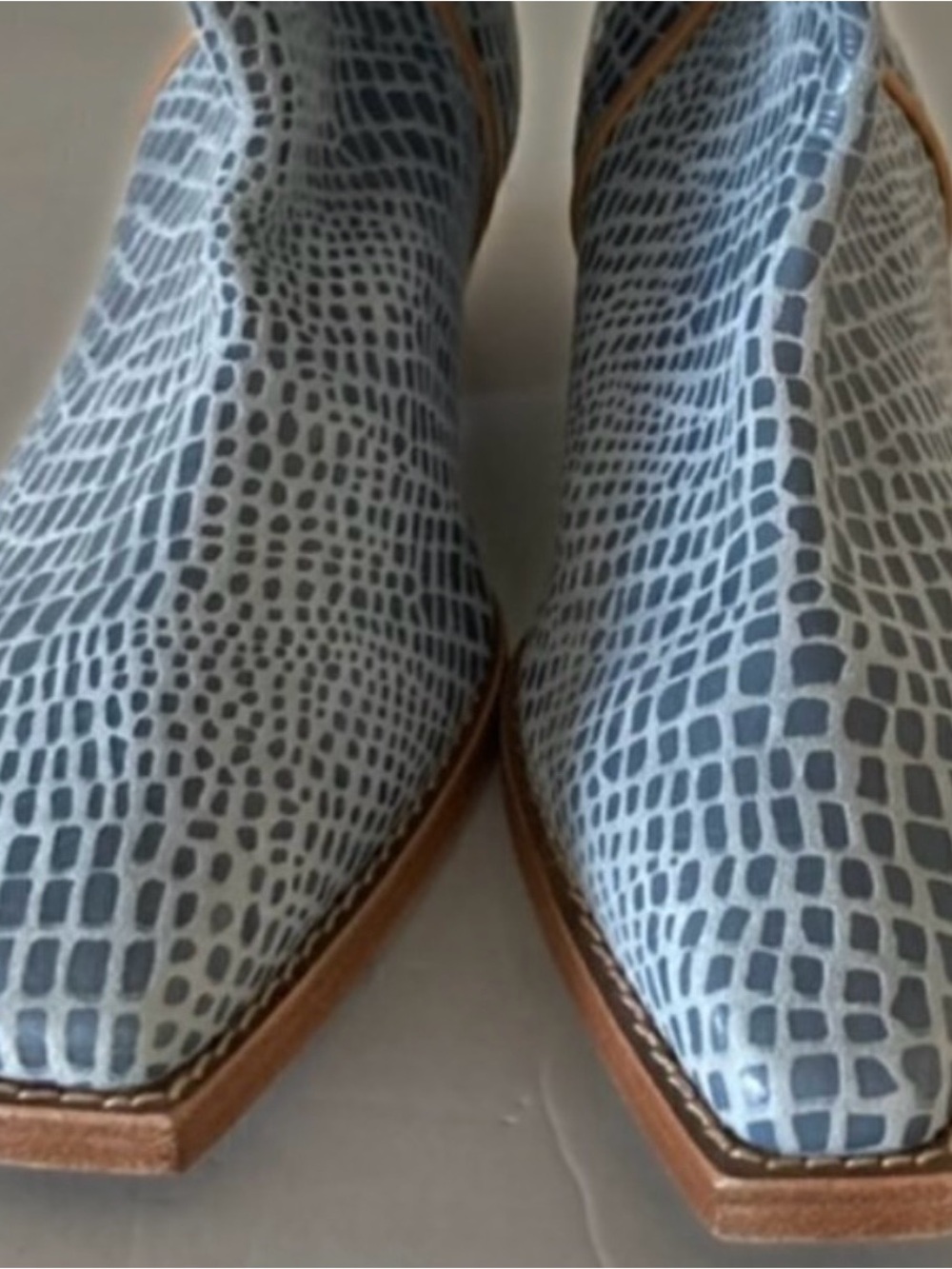 We The Free Blue Croc-Embossed Western Boots with Tan Trim